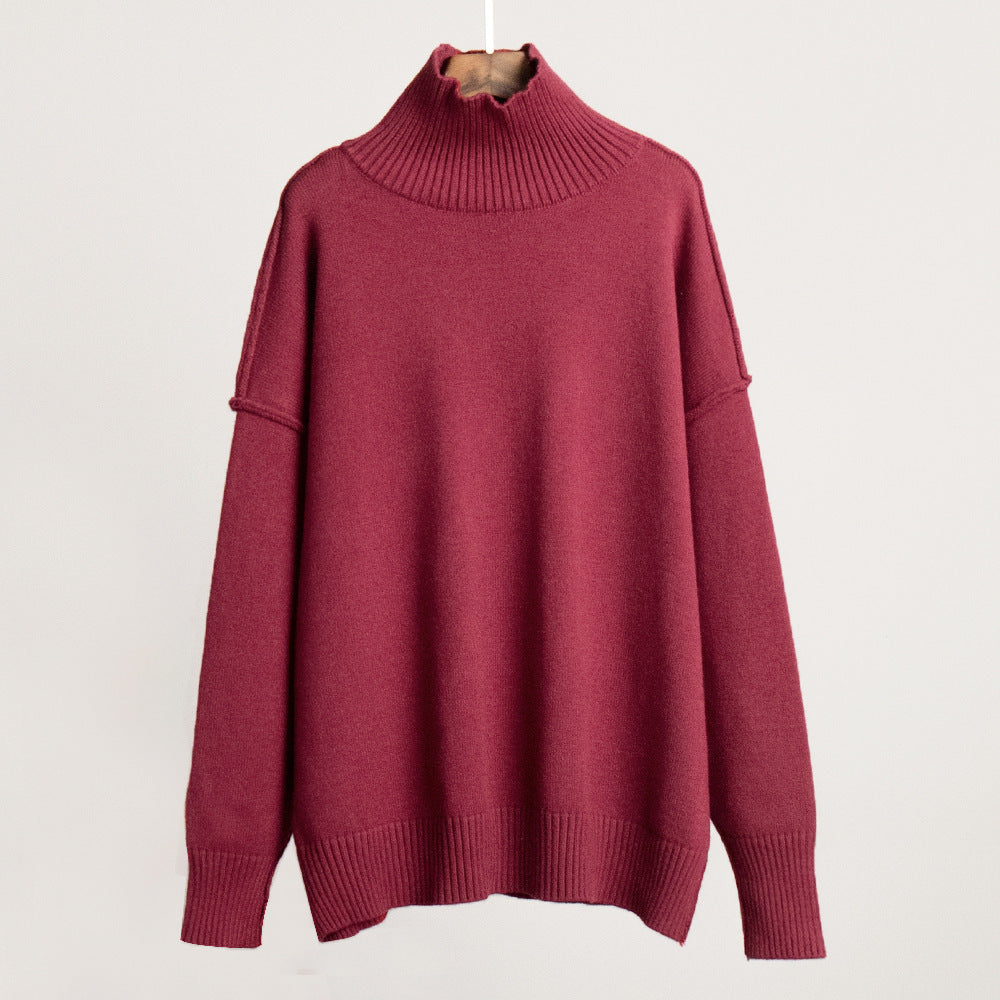 Women's Patchwork Turtleneck Casual Lazy Thickened Pullover Sweaters