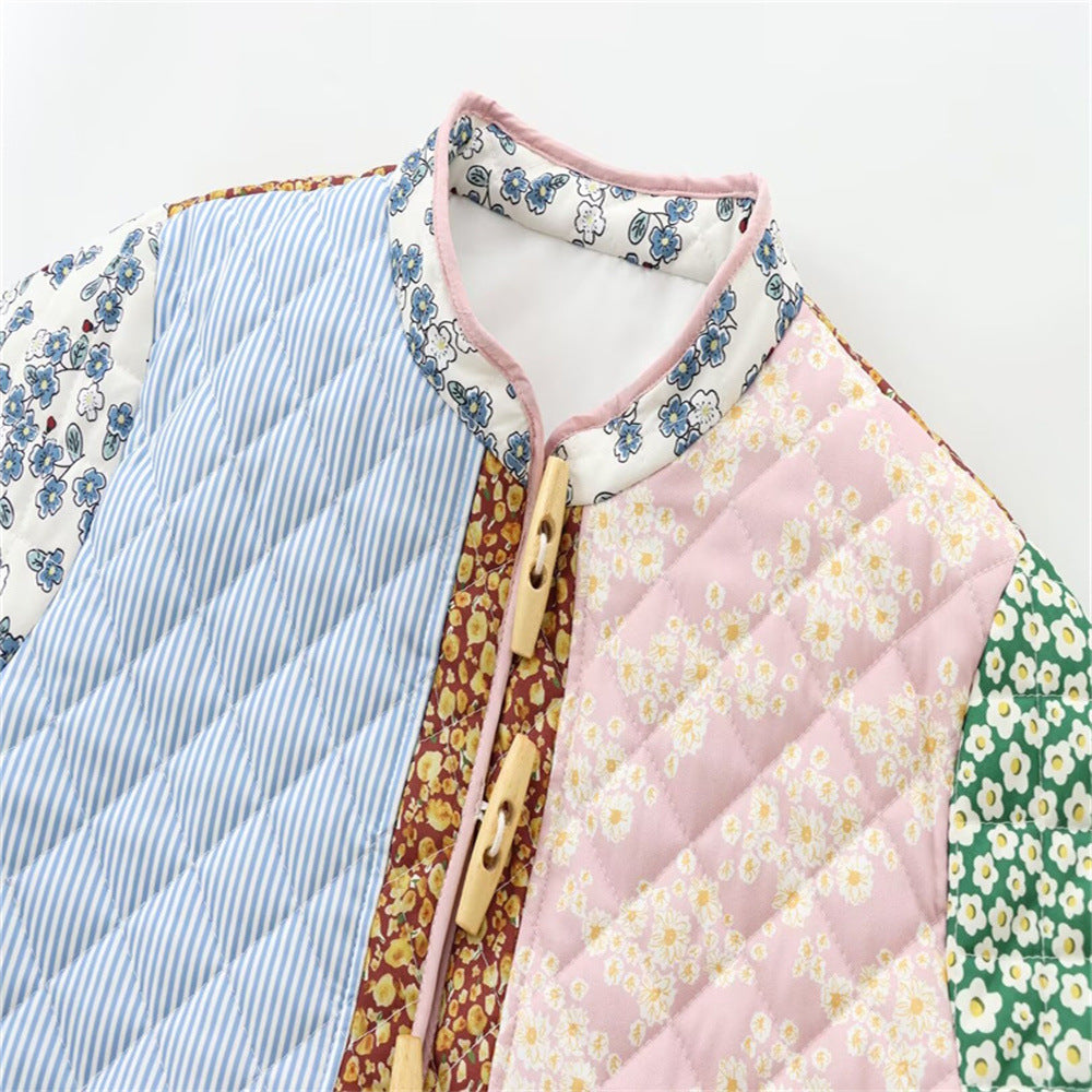 Women's Collar Printed Quilted Loose Casual Patchwork Coats