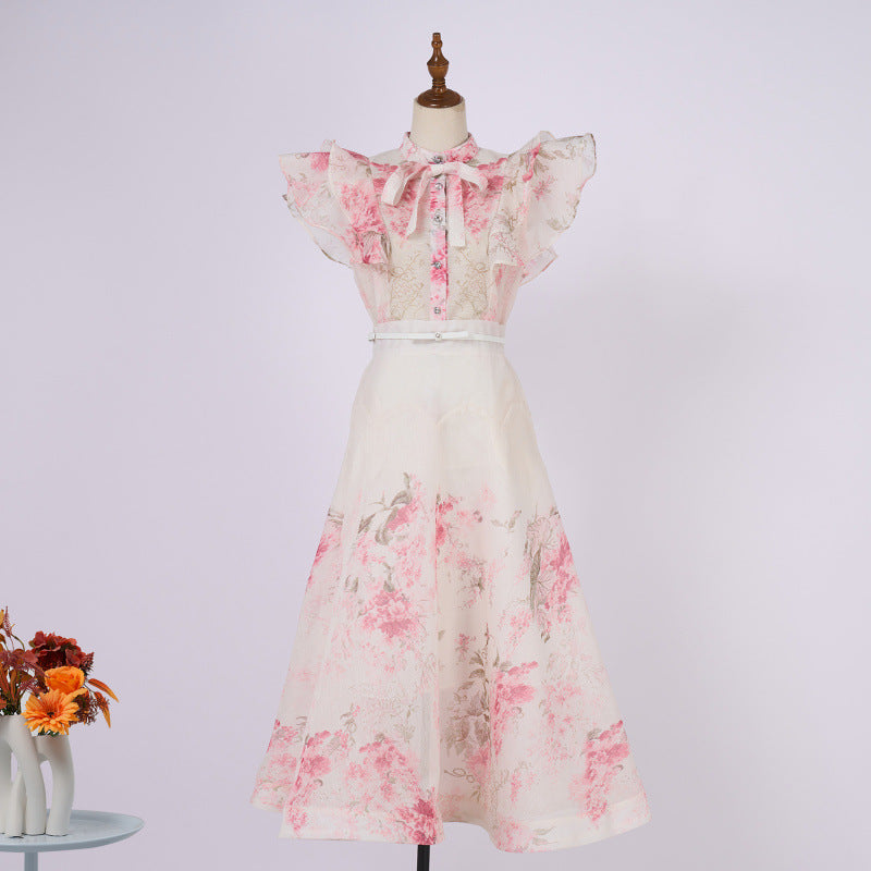Style Stand Collar Ruffle Diamond Button Sleeveless Wide Suits
