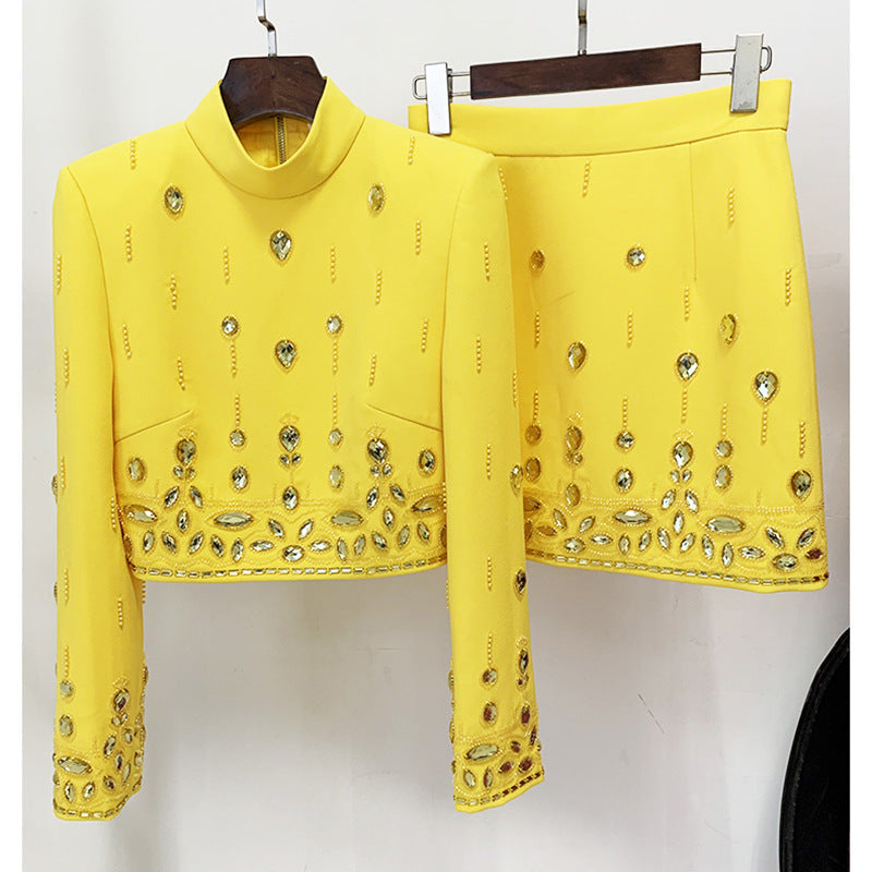 Bead Diamond Inlaid Mid-length Dress Set Tops