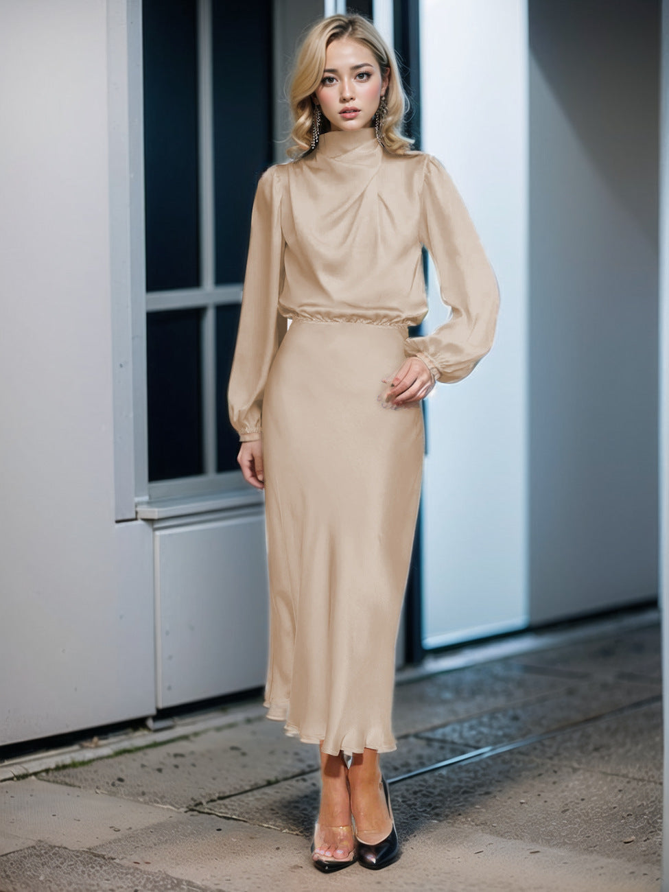 Women's Autumn High-grade Satin Long Sleeve Loose Dresses