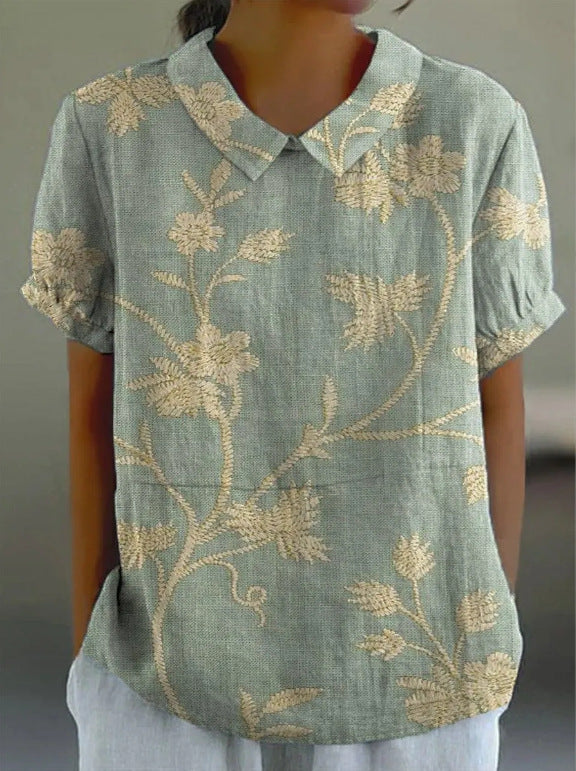 Fashion Summer Style Sleeve Printed Pullover Blouses