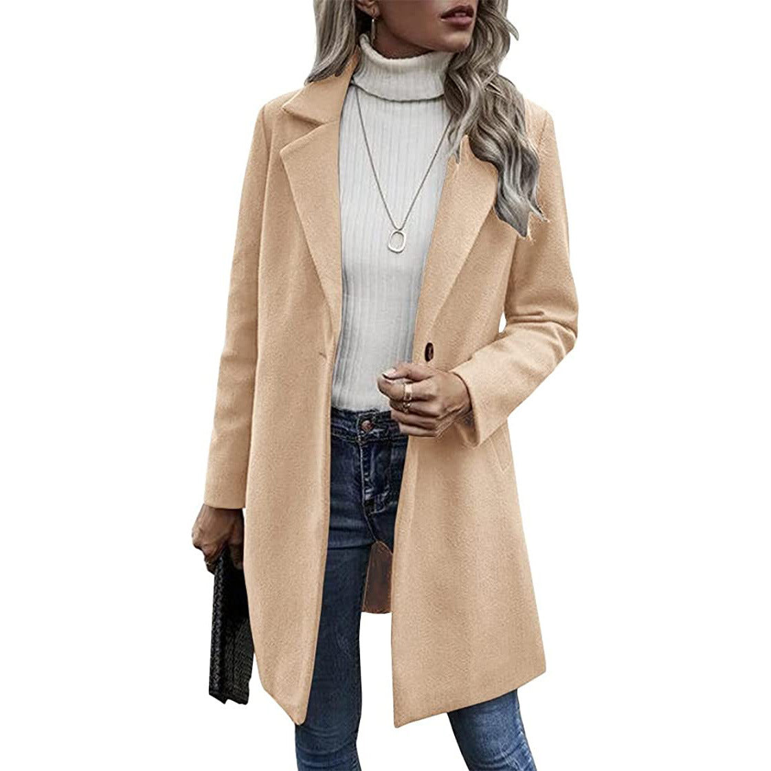 Women's Color Buttons Trench Long Sleeve Loose Clothing