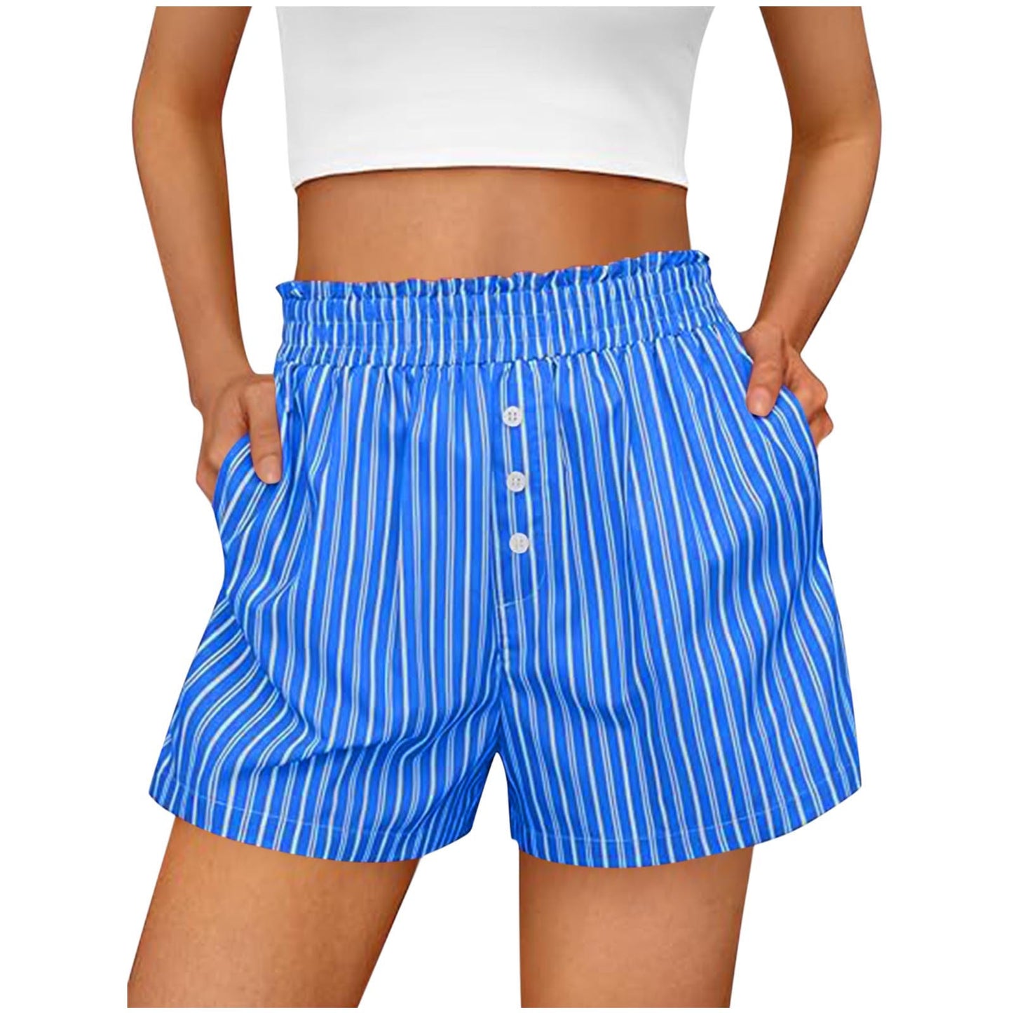 Women's Elegant Striped Button Leisure Commute Shorts