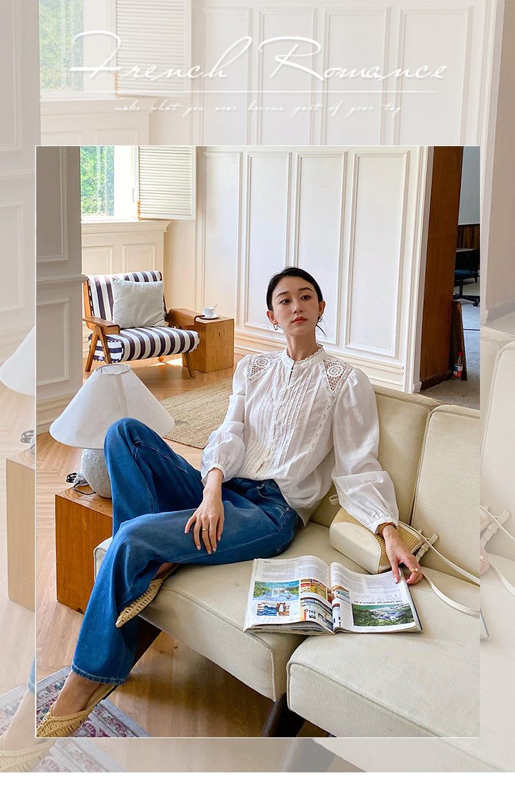 Women's French Style Design White Shirt Long Blouses