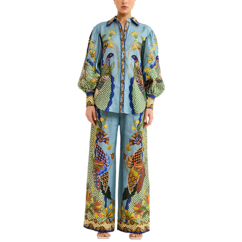 Women's Fashion Personalized Printed Puff Sleeve Holiday Lace Suits