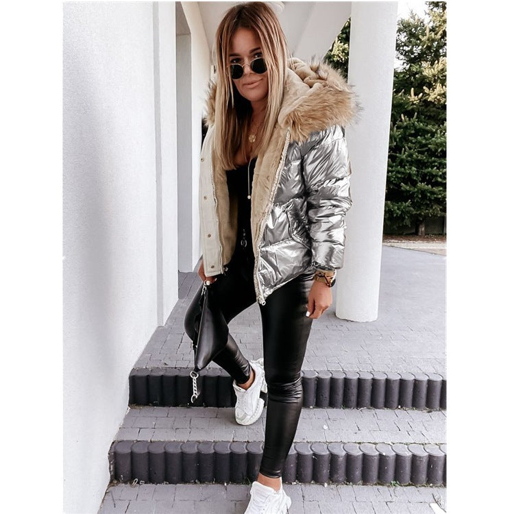 Hooded Loose Mid-length Cotton Solid Color Jackets