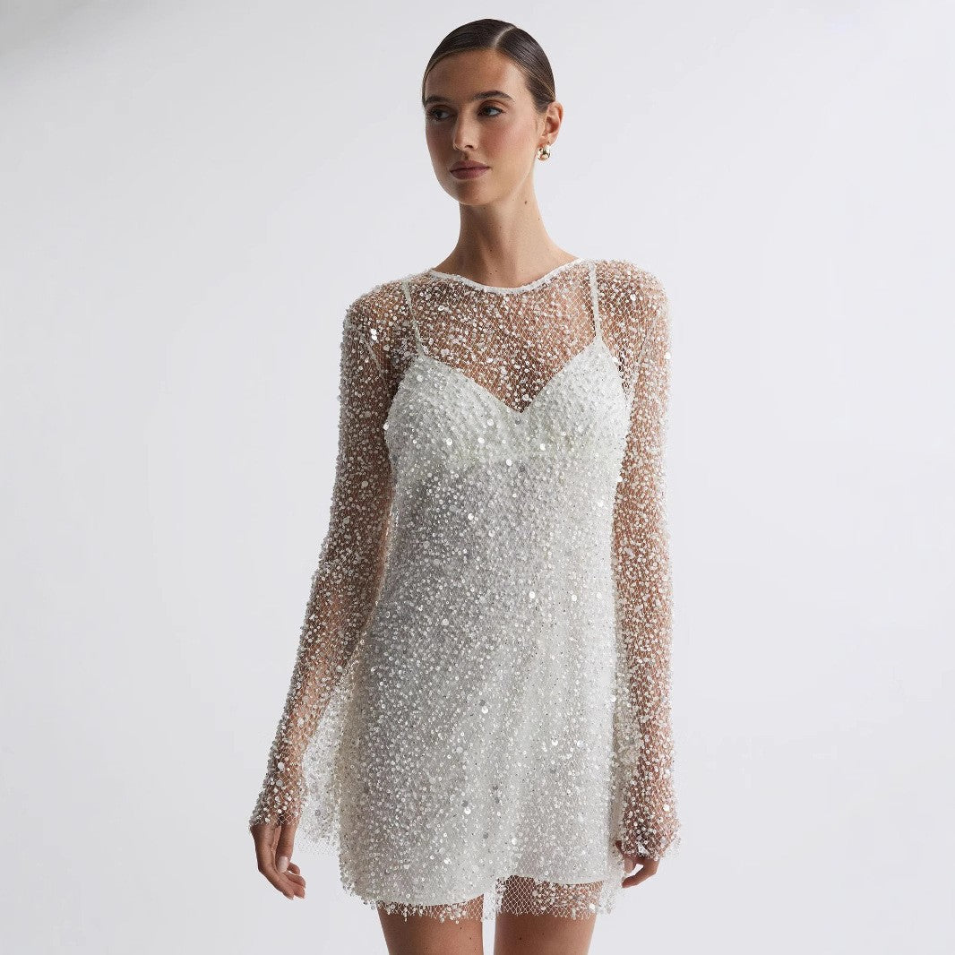 Women's Bubble Beads Mesh Two-piece Set Sling Dress