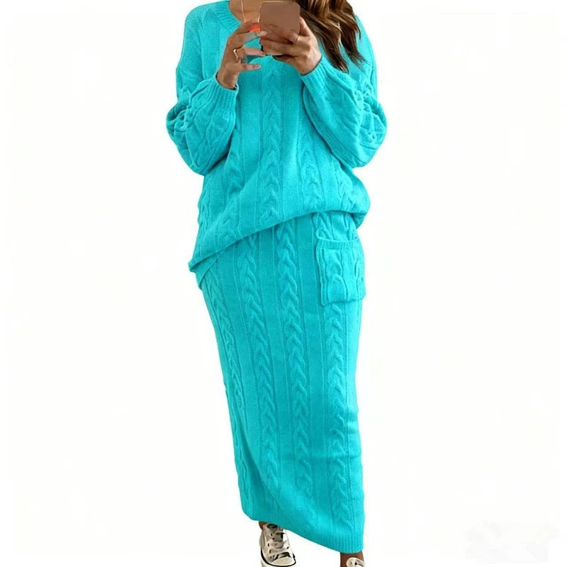 Women's Fashion Twist Stitch Set Dress Sweaters