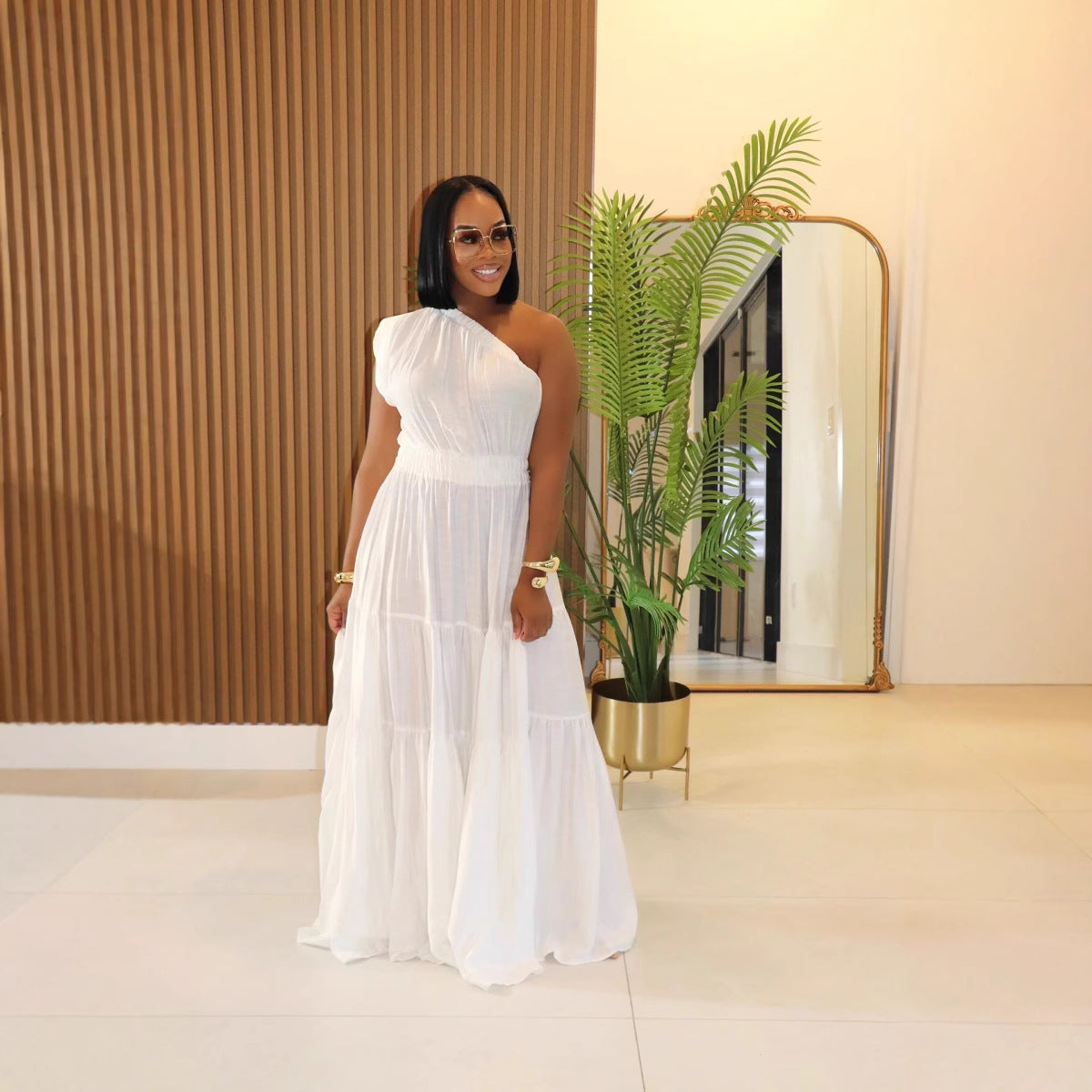 Women's Linen Fashion Temperament Pure Color Long Dresses
