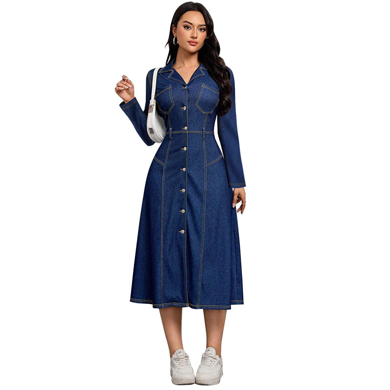Women's Denim Thin High Class Elegant Long Dresses