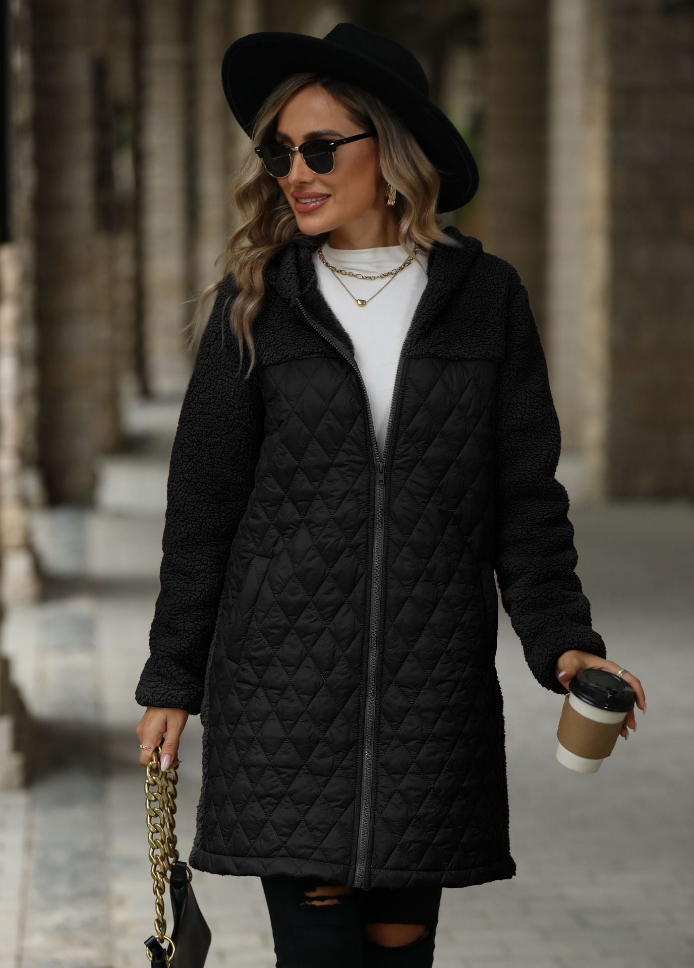 Women's Unique Loose Hooded Zipper Plush Coats