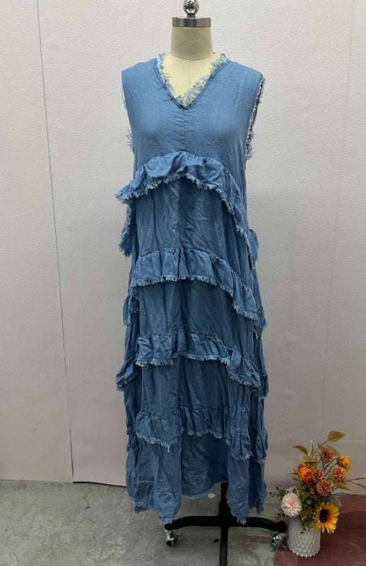 Women's Summer Solid Color Fashion Edging Stitching Dresses
