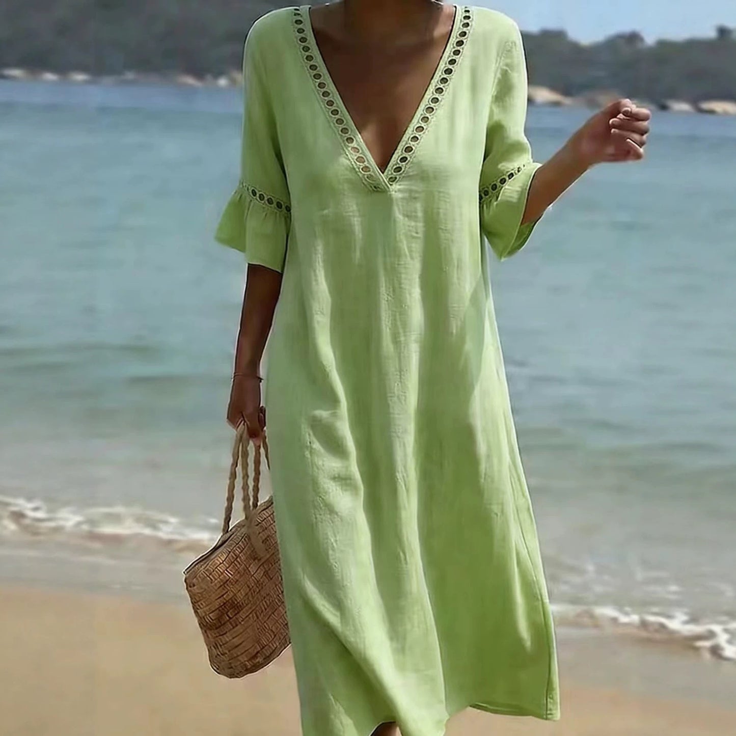 Women's Summer Solid Color Vacation Style Lace Dress