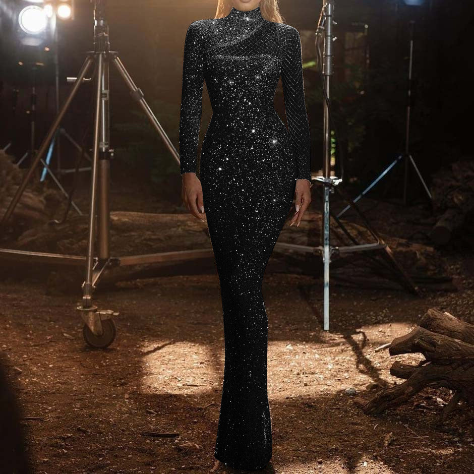 Women's Hollow Out Bandeau Mesh Sequins Formal Dress