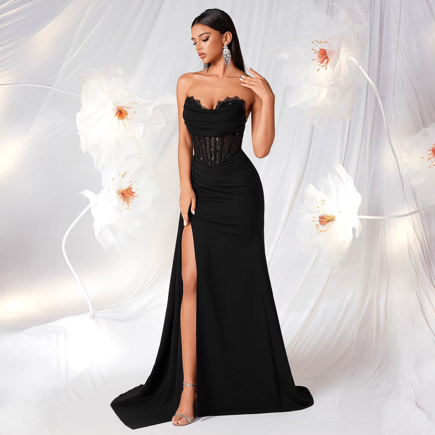 Lace Sexy Fishbone Slim Fit Slit Dress