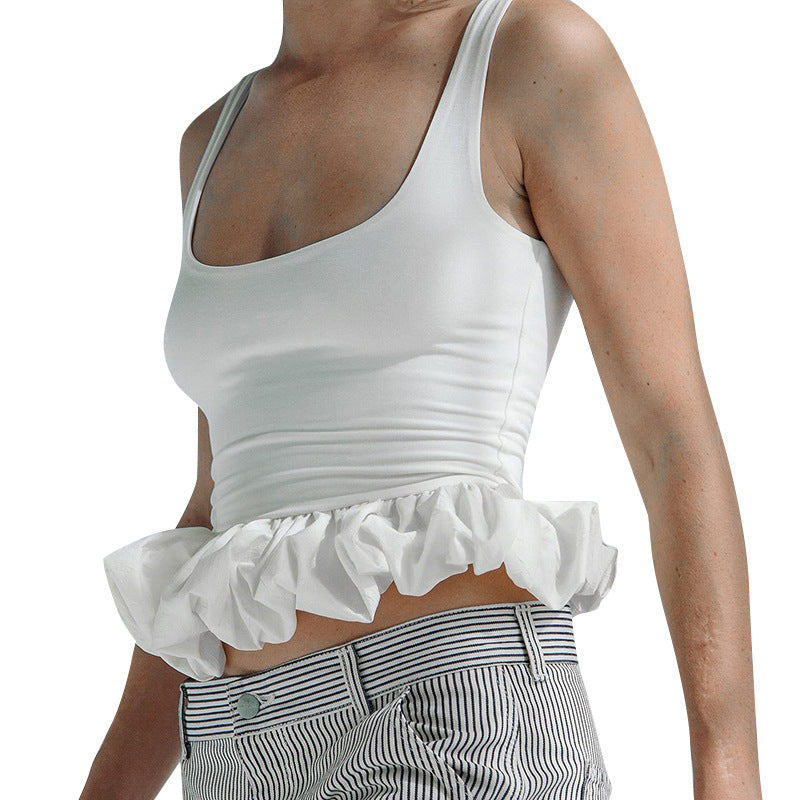 Women's Color Sleeveless Backless Square Collar Bubble Sexy Vests
