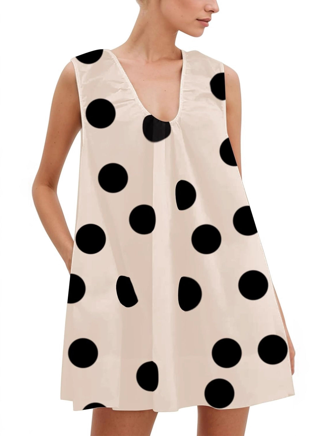 Temperament Fashionable A- Line Polka Dot Sleeveless Sling Dress