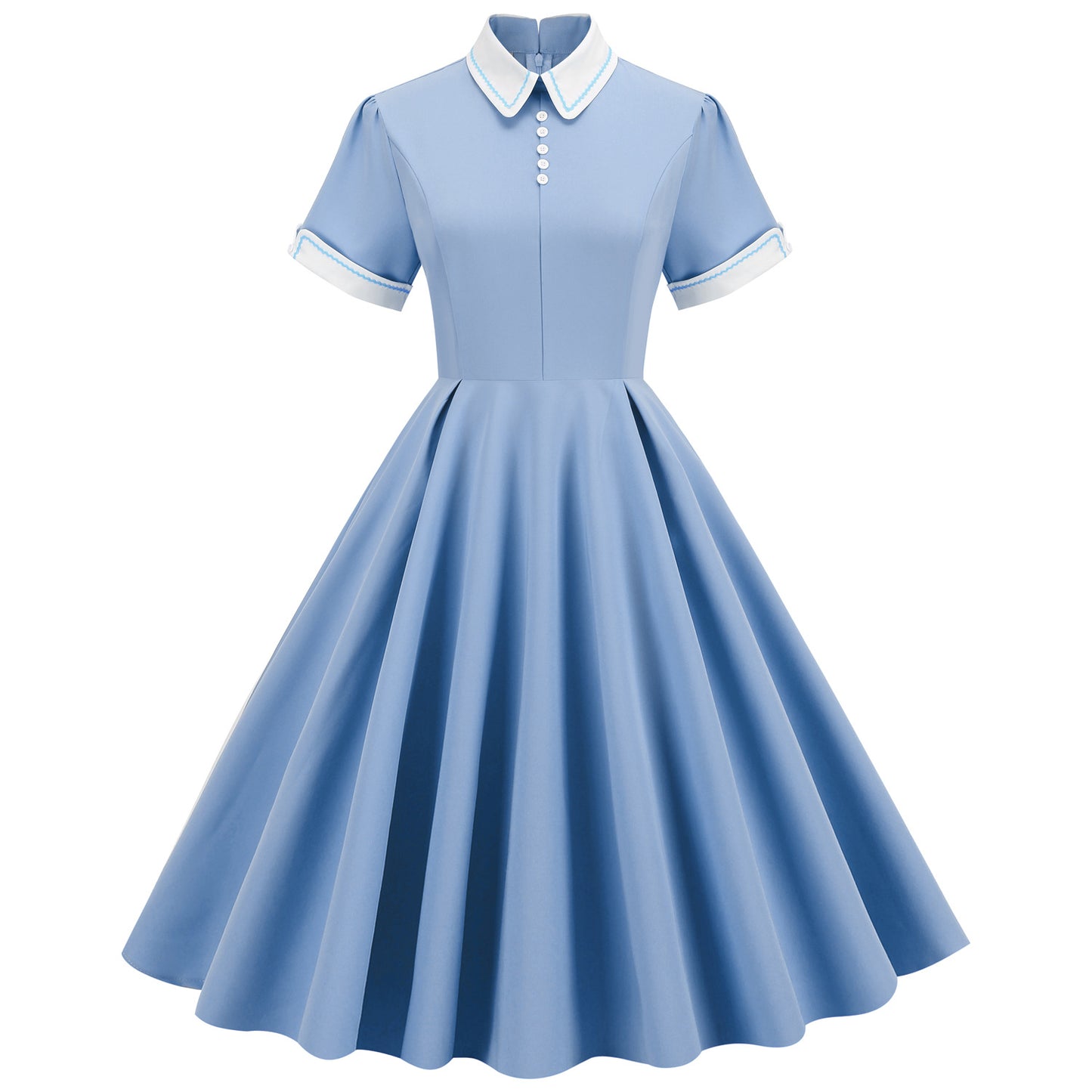 Women's Temperament Trim Contrast Color Turtleneck Doll Collar Mid-length Large Dresses