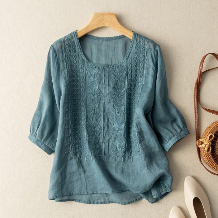 Women's Sleeve Artistic Retro Embroidery Elegant Breathable Blouses