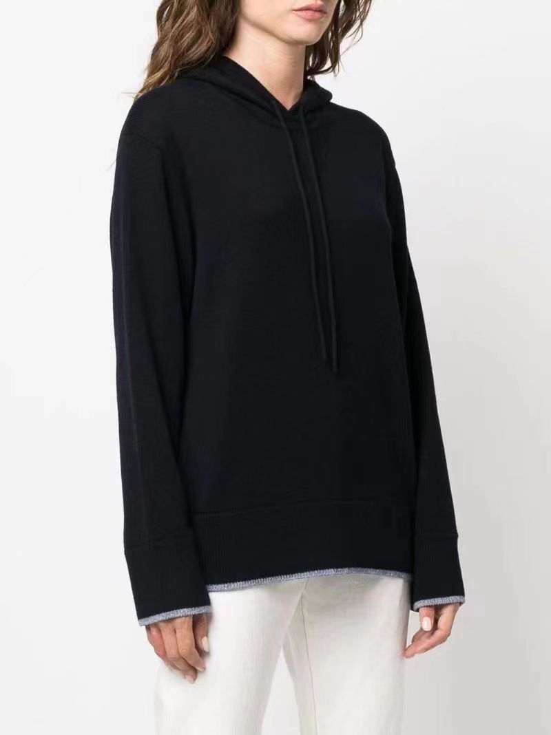 Women's Special Contrast Color Hooded Loose Cashmere Clothing