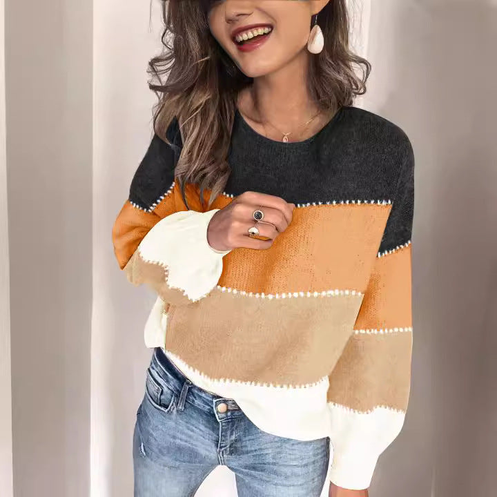 Women's Crew Neck Mid-length Loose Knitted Large Women's Sweater