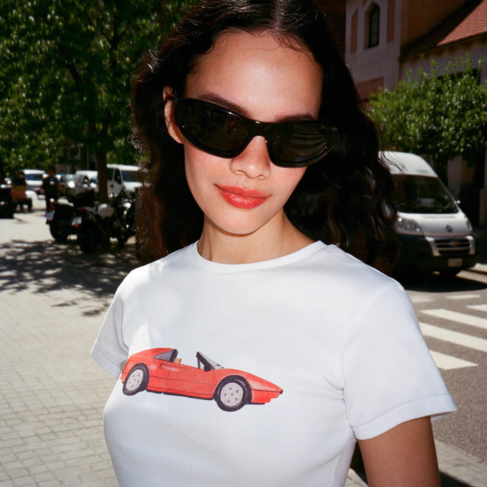 Women's North American Niche Red Car Digital Printing Elastic Blouses