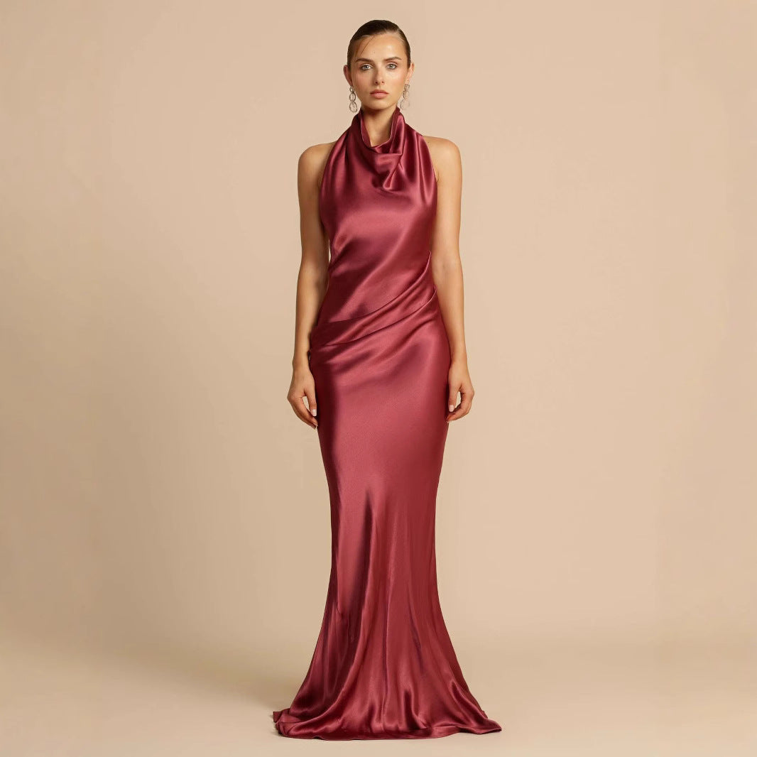 Women's Sexy Elegant Dress Pure Color Halter Dresses