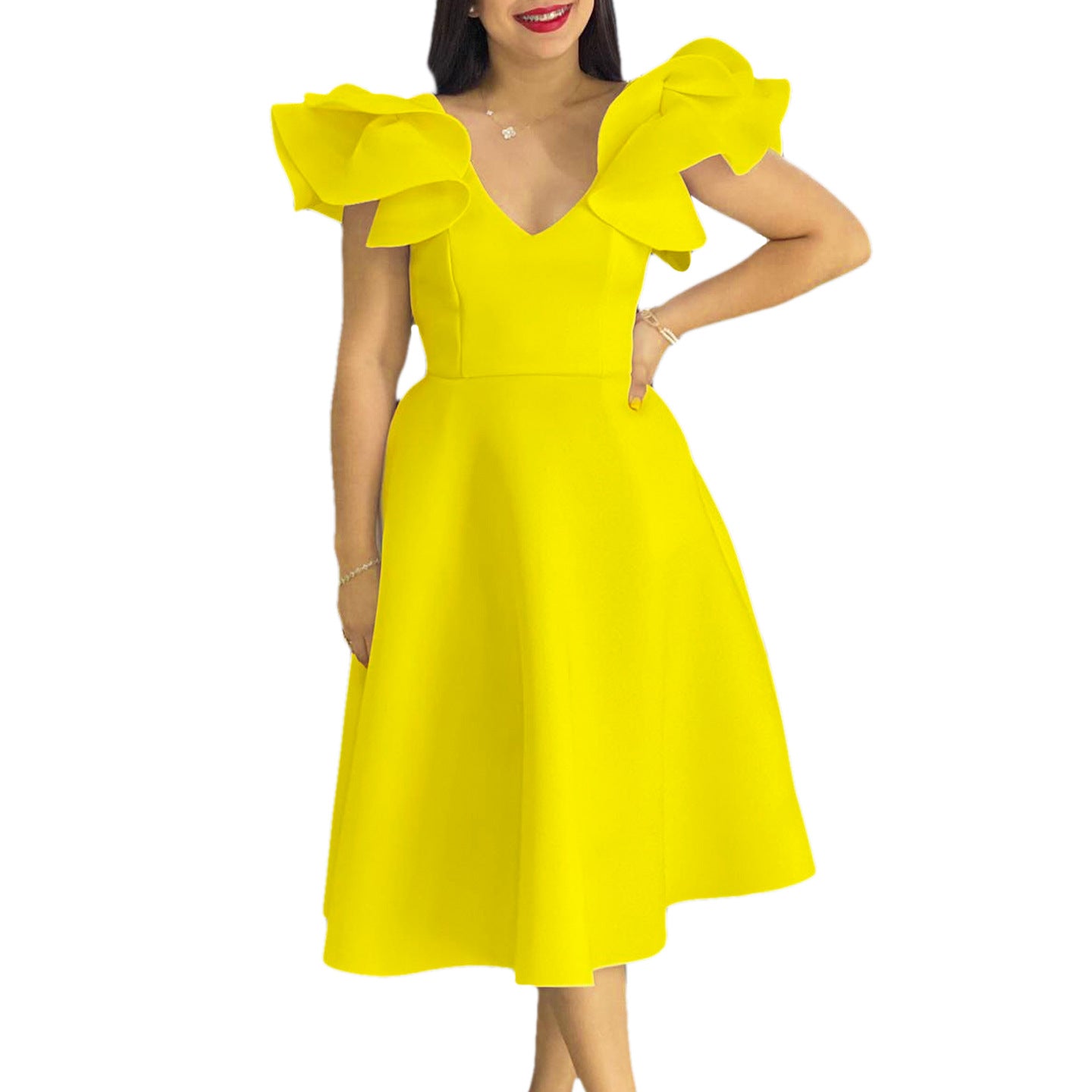 Summer Ruffled High Waist A- Line Banquet Dress