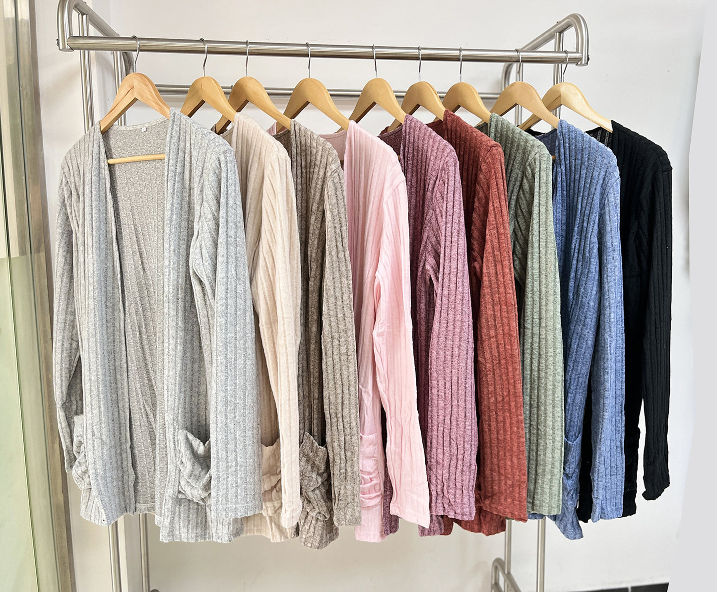 Solid Color Pocket Long Sleeve Bottoming Knitwear