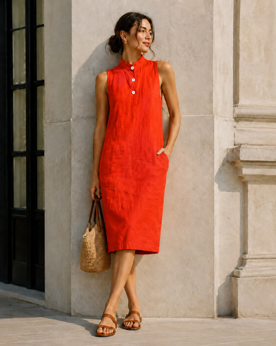 Women's Summer Solid Color Loose Sleeveless Beach Dress