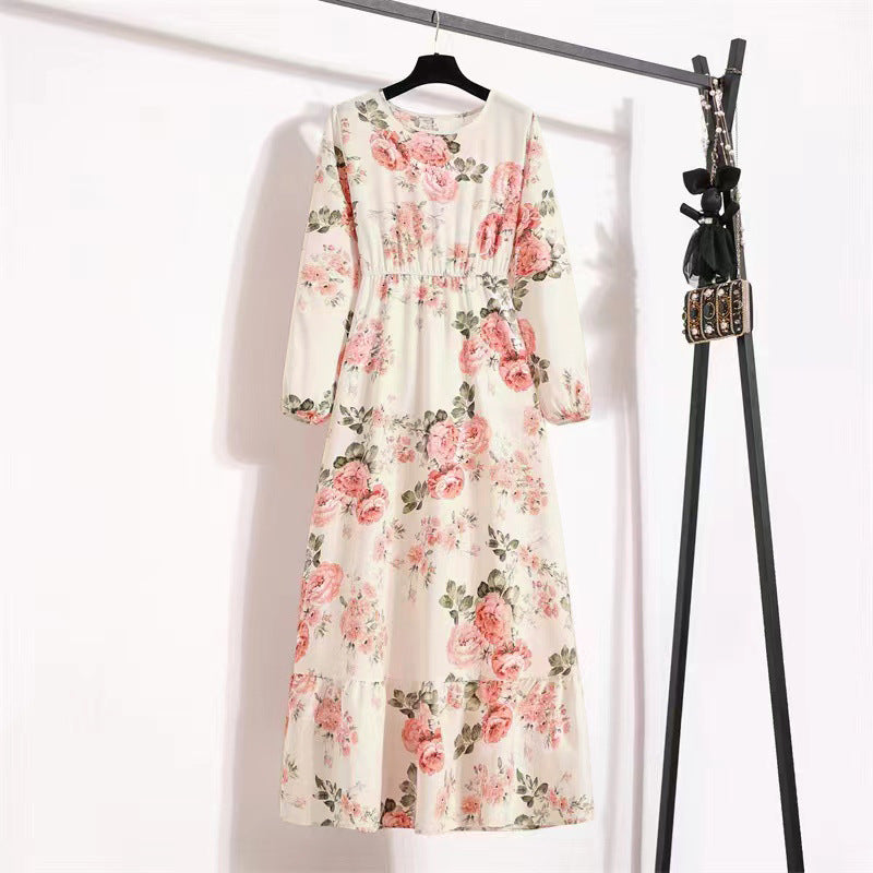 Women's Chiffon Dress Spring Long Sleeve Round Dresses