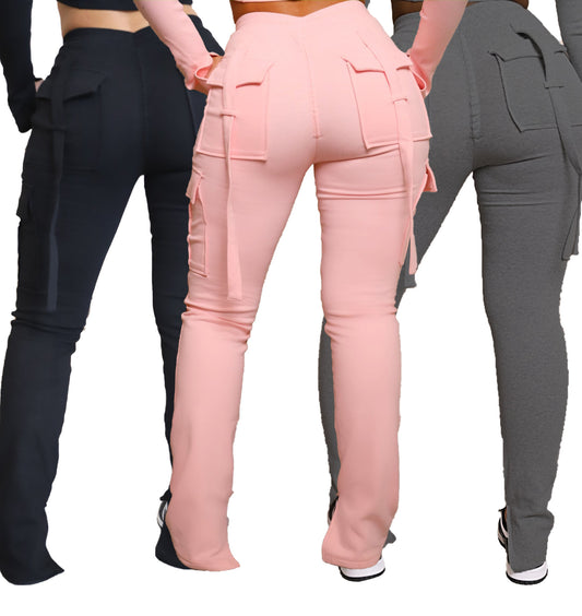Women's Fashion Trendy Pocket Drawstring Waist Split Pants