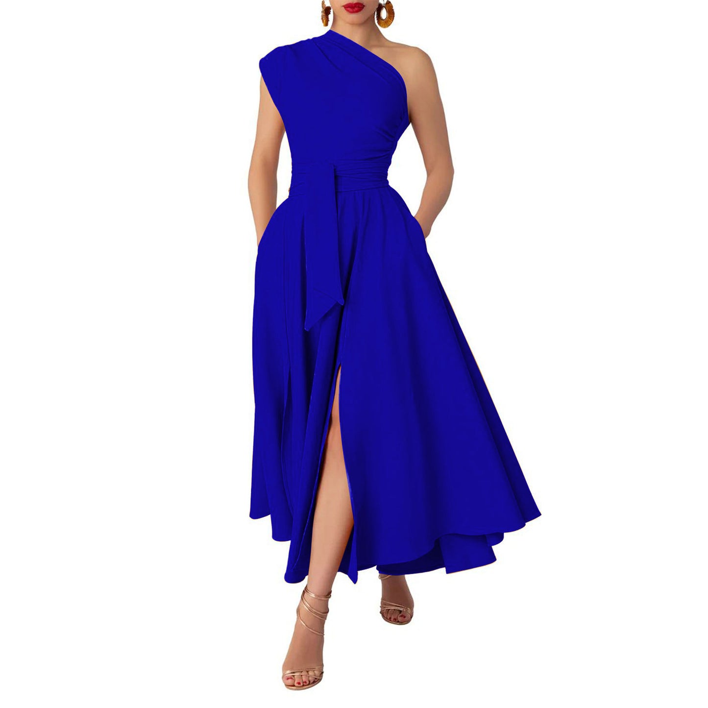 Women's Summer Fashion Wear Sleeveless Diagonal Collar Dresses