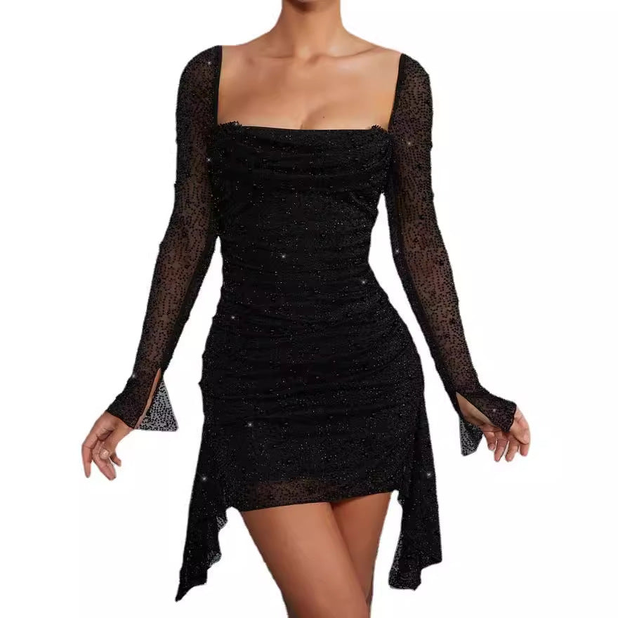 Fashion Beaded Long Sleeve Elegant Dress Dresses