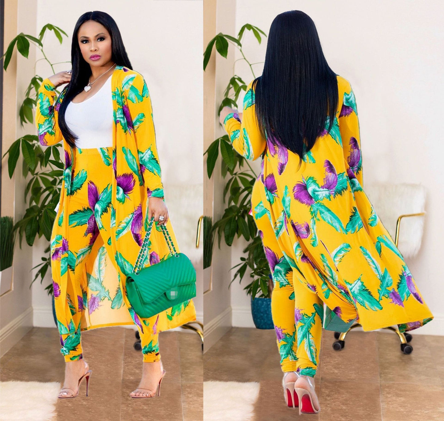 Sexy Print Long Sleeve Two-piece Set Suits