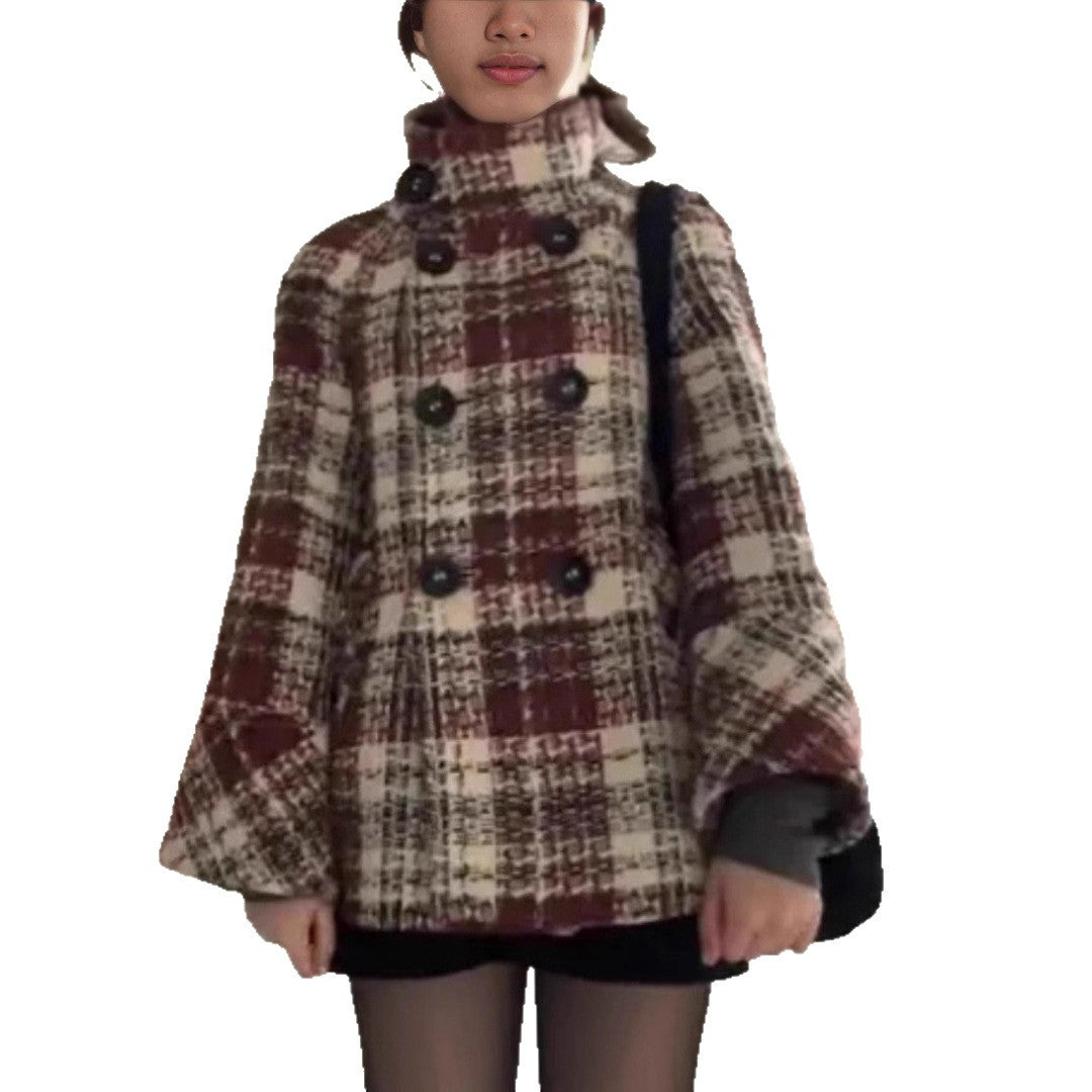 Women's Thickened Classic Style Plaid British Woolen Coats