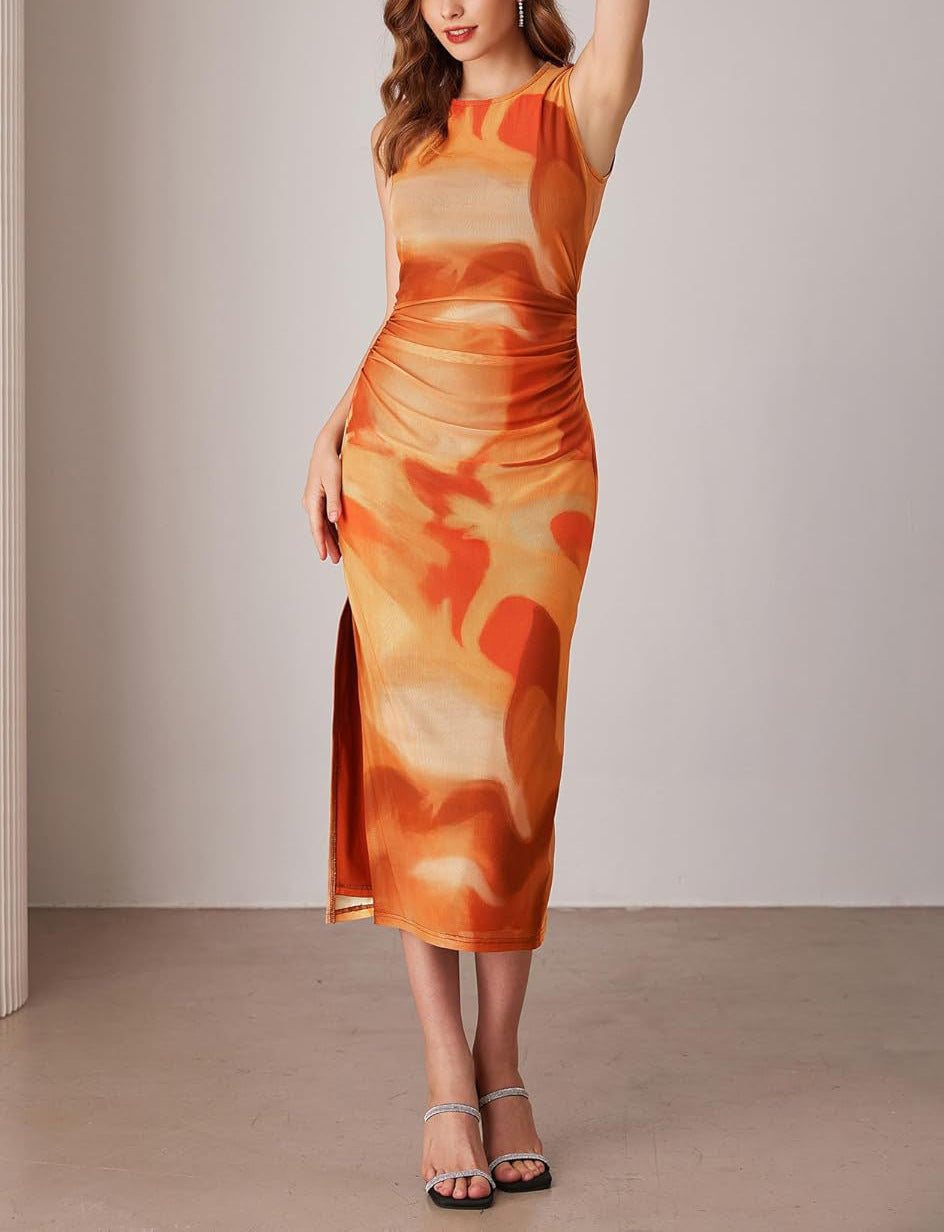 Women's Tight Temperament Dress Sleeveless Mid-length Side Slit Dresses