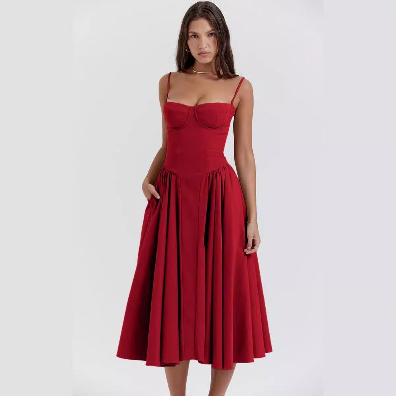 Women's Elegant Palace Style Sexy Low-cut Suspender Large Swing Dress