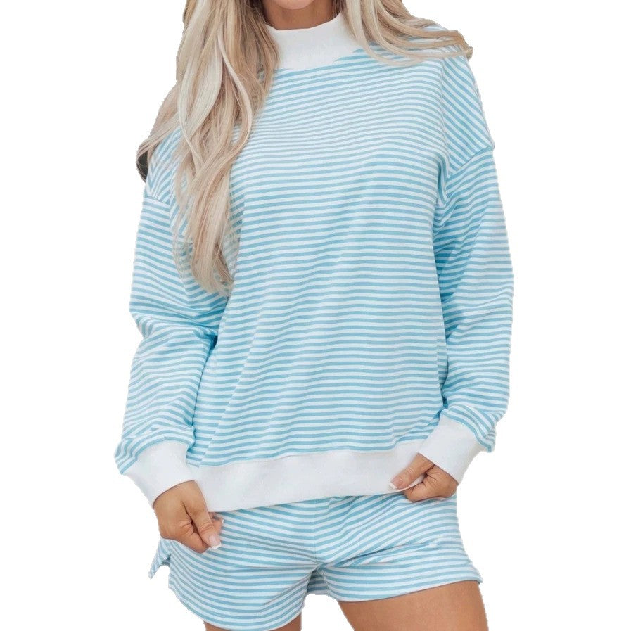 Women's Autumn Striped Loose Oversized Collar Cotton Fashion Casual Suit
