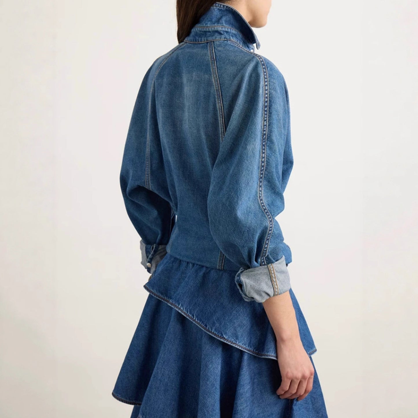 Women's Raglan Sleeve Loose Shirt Asymmetric Lotus Skirts