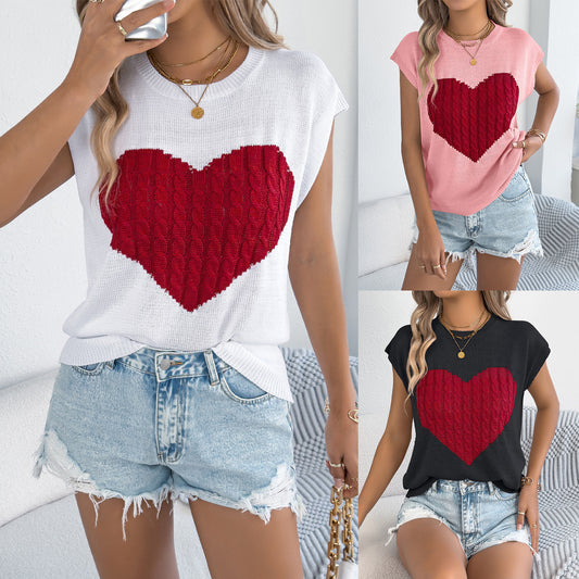 Women's Contrast Color Love Casual Loose Valentine's Women's Sweater