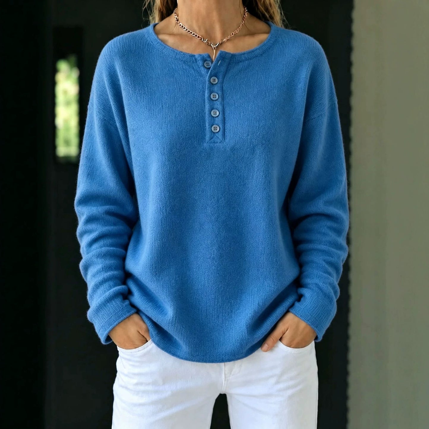 Women's Knitted Button Solid Color Casual Fashion Sweater