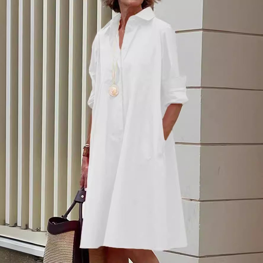 Women's Simple Loose Shirt Dress Long Sleeve Blouses