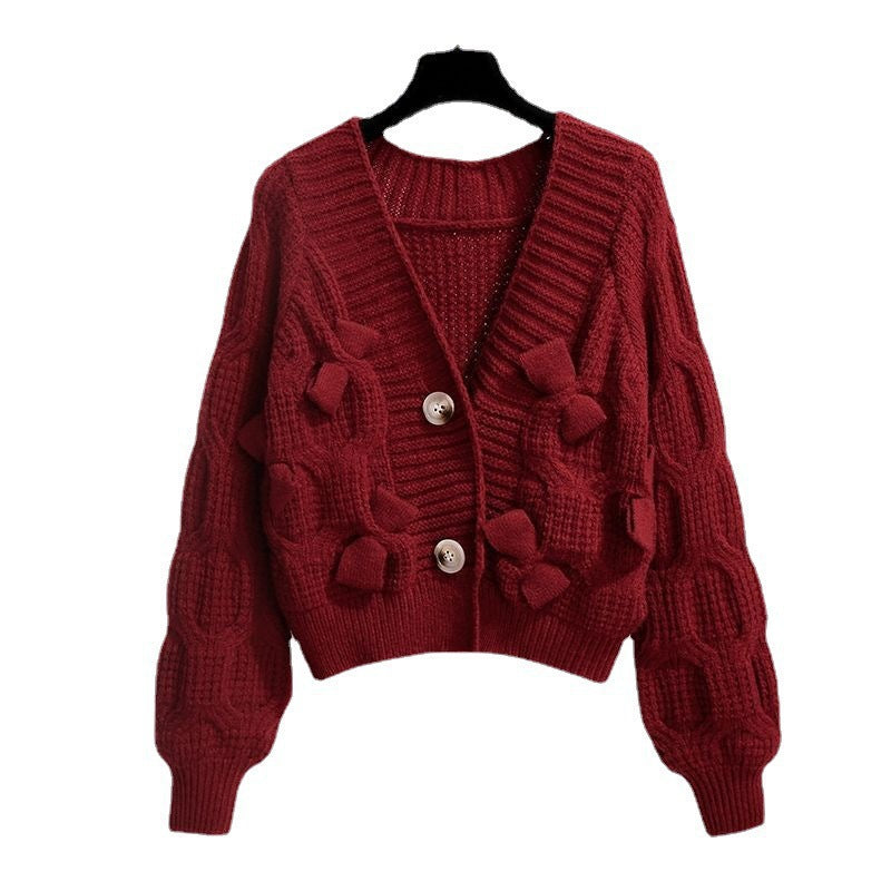 Women's Fashion Design Bow For French Sweet Idle Style Loose Sweater