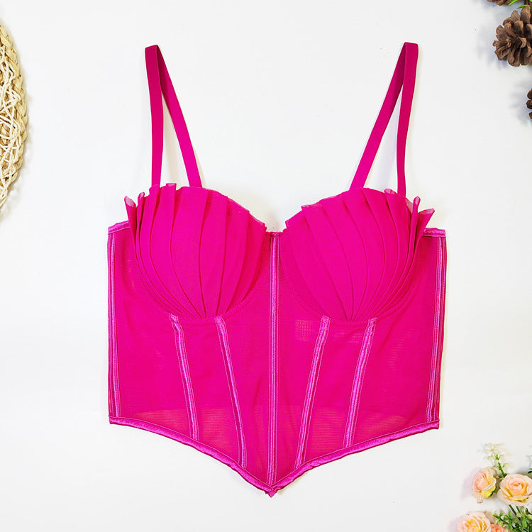 Women's French Style Design Mesh Lace Beautiful Back Underwear Outer Tops