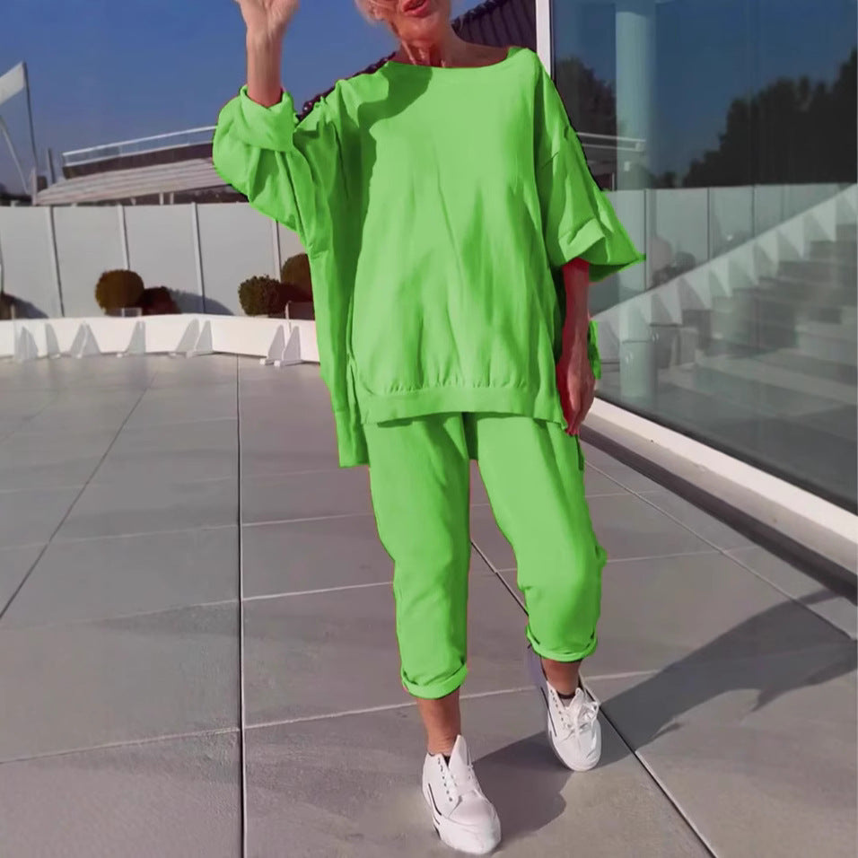 Women's Casual Solid Color Round Neck Long Suits