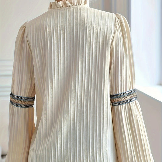 Sleeve Loose Simple Plain Lace Patchwork Blouses