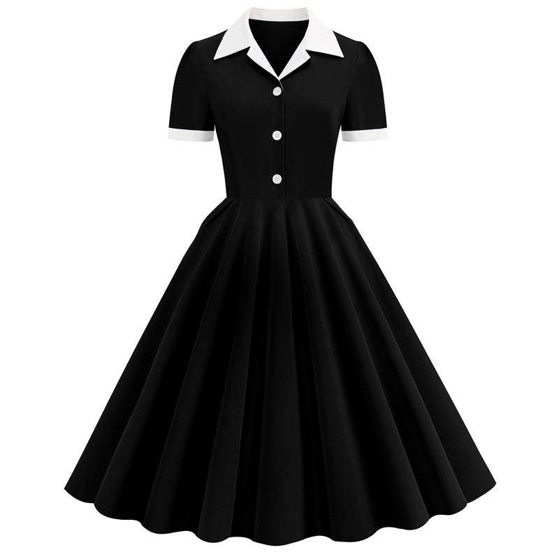 Solid Color Stitching Button Fashion Dress Large Dresses