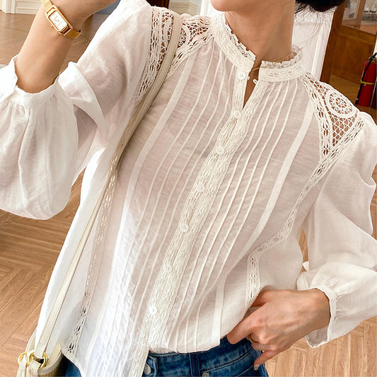 Women's French Style Design White Shirt Long Blouses